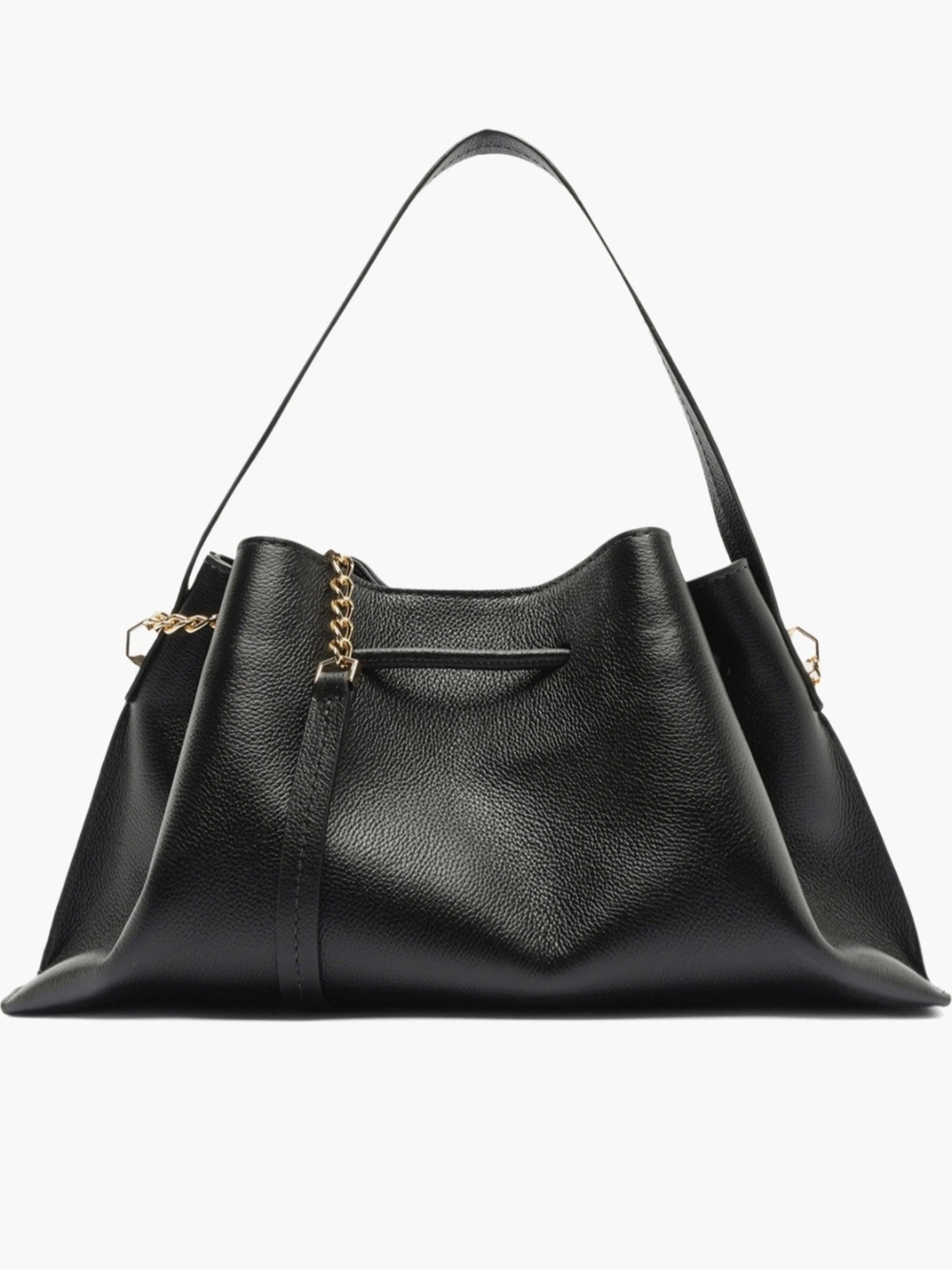 NWT Arezzo Medium Leather Drawstring Shoulder Bag - Black & Gold - Picture 6 of 8